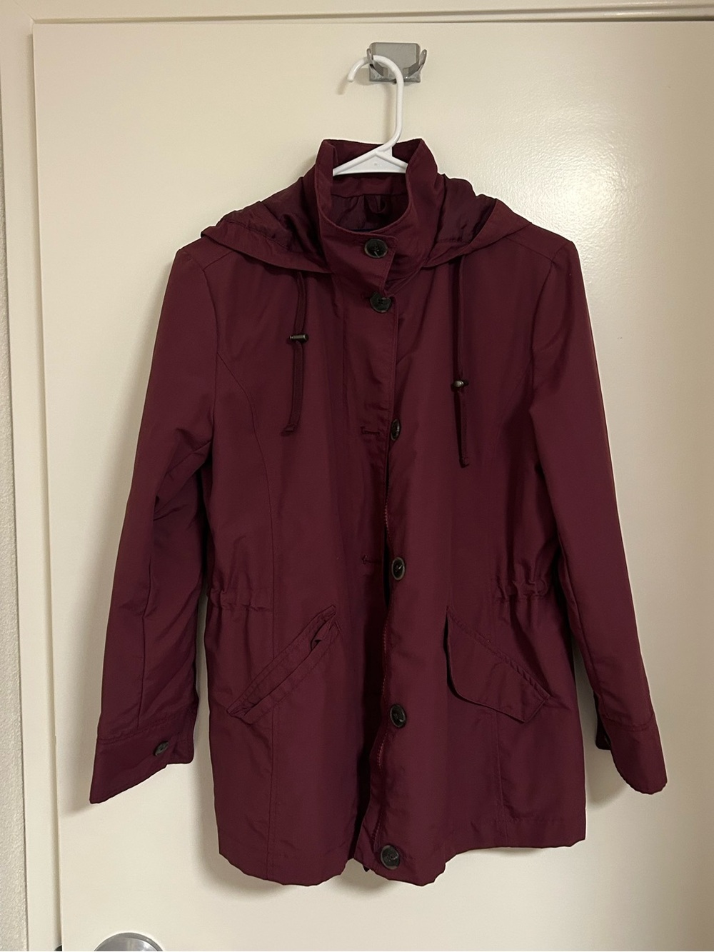 Lands' End burgundy rain jacket peacoat with hood